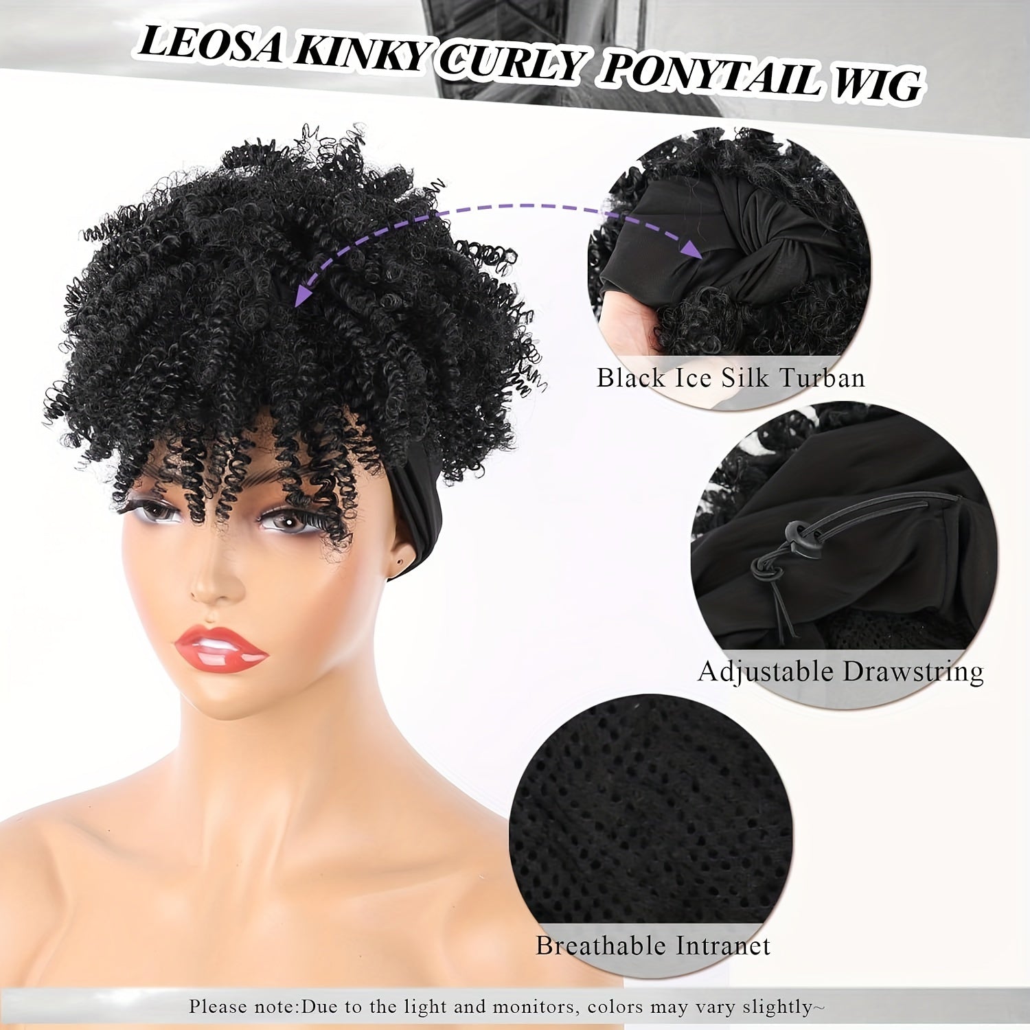 Afro Puff With Bangs Turban Wrap 4inch