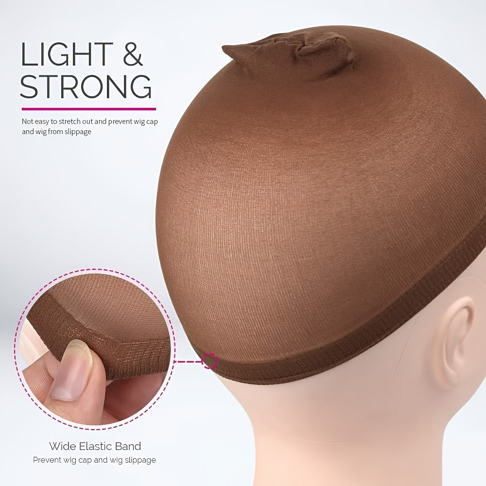 12pcs Stretchy Nylon Wig Caps for Women - Elastic, Comfortable Fit in Dark Brown/Black/Light Brown