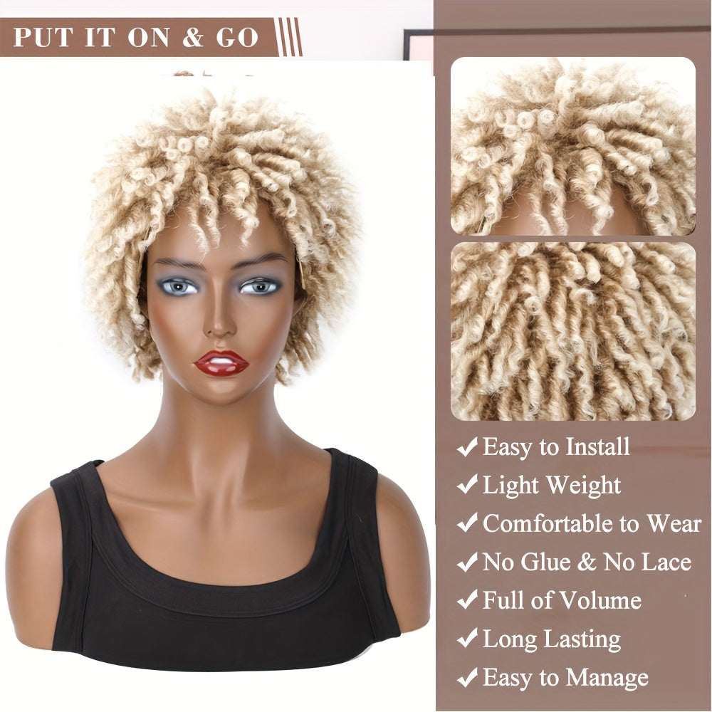 Chic Ombre Blonde Short Dreadlock Wig for Women - Afro Curly/Kinky Style, Heat-Resistant Synthetic Hair, Perfect for Daily Wear & Cosplay, Basic Style