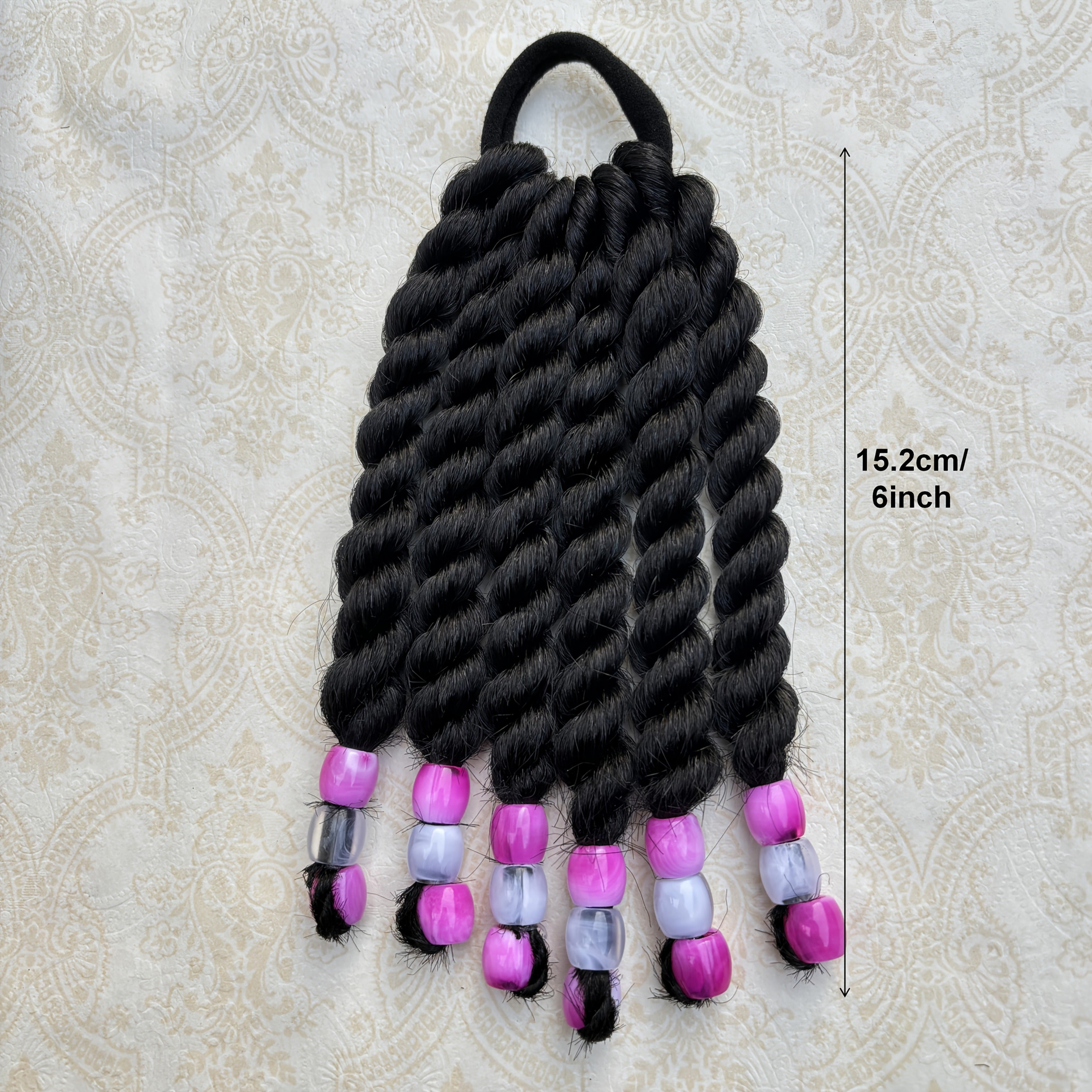 2pcs Set, 6-Inch Fluffy Short Ponytail Hair Extensions with Colorful Beads - Loose Curly Style, Heat-Resistant Synthetic Fiber