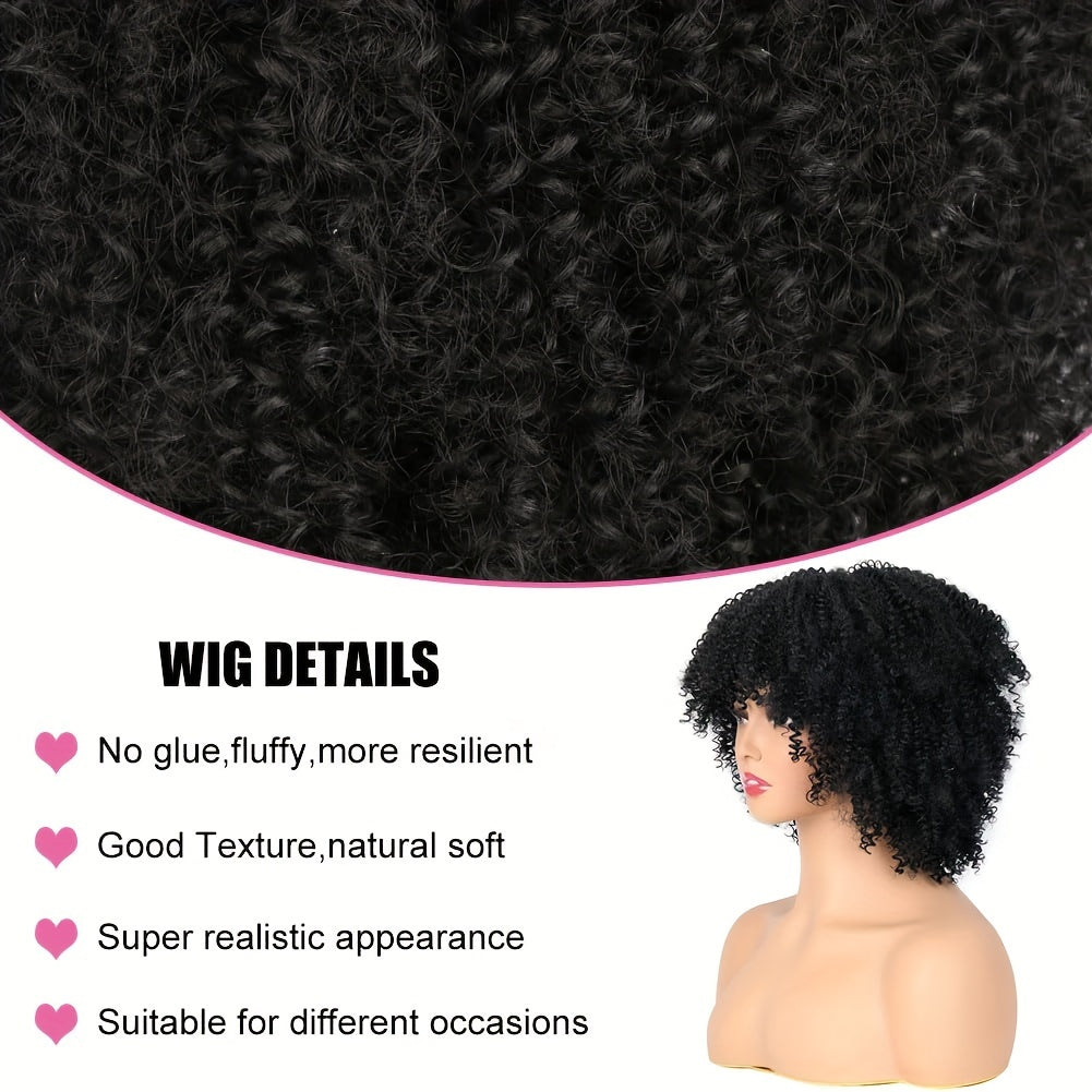 Short Curly Wig For Women 6 Inch Kinky Curly Wigs With Bangs