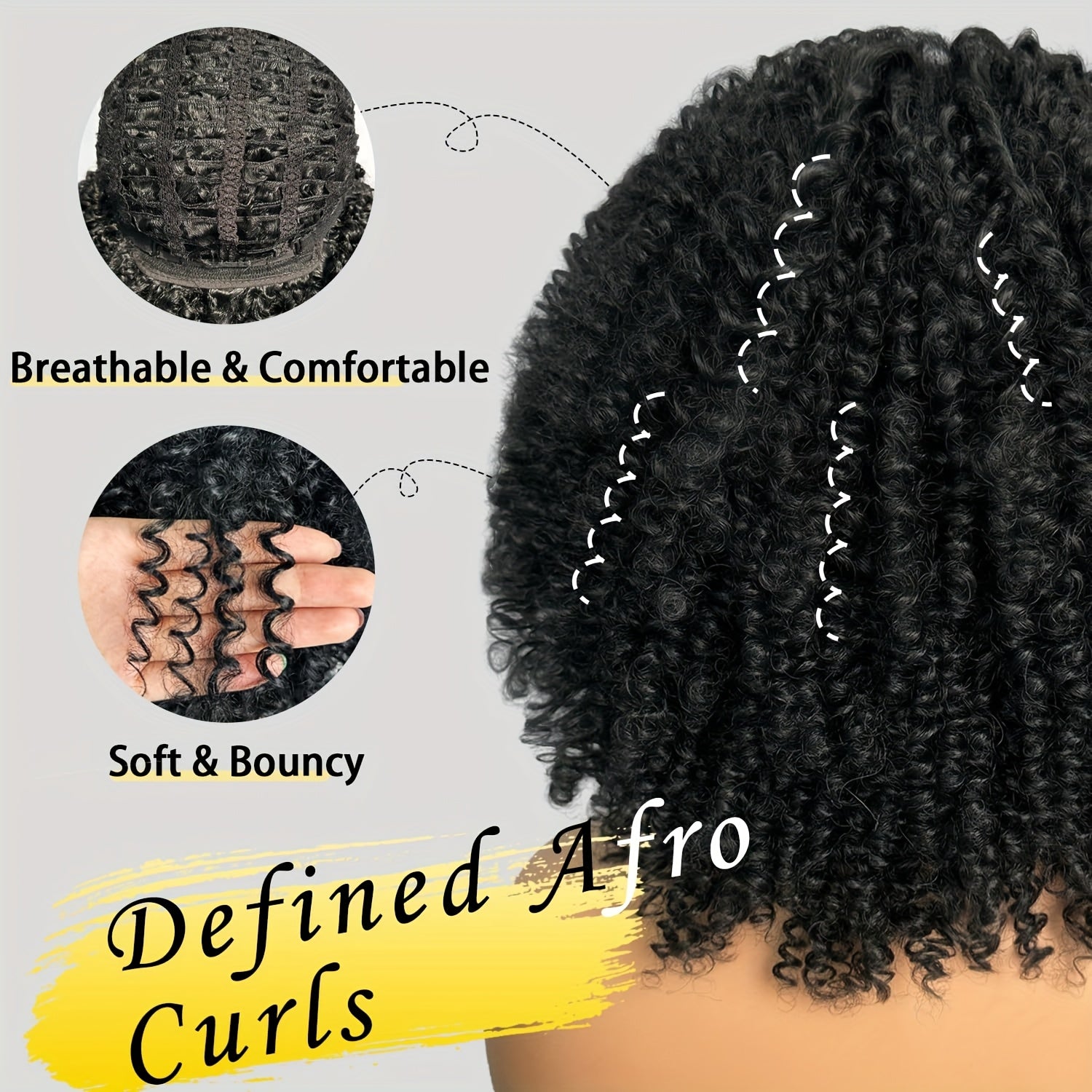 Elegant 16" Short Black Kinky Curly Afro Wig for Women - Soft, Voluminous Synthetic Hair with Natural-Looking Curls, Ideal for Daily Wear & Special Events, Daily Wear Wig|Stylish Afro Wig|Synthetic Hair Wig