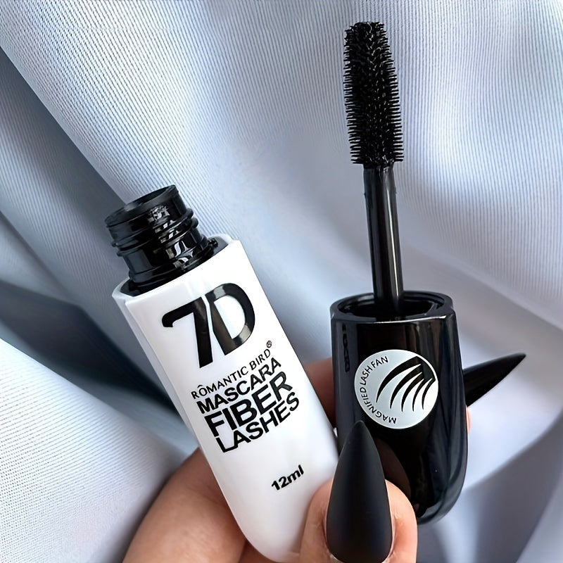 1pc 7D Fiber Lash Mascara - Waterproof, Volumizing & Lengthening, True Black, Washable, Curling & Buildable Formula for All Skin Types, 12ml
