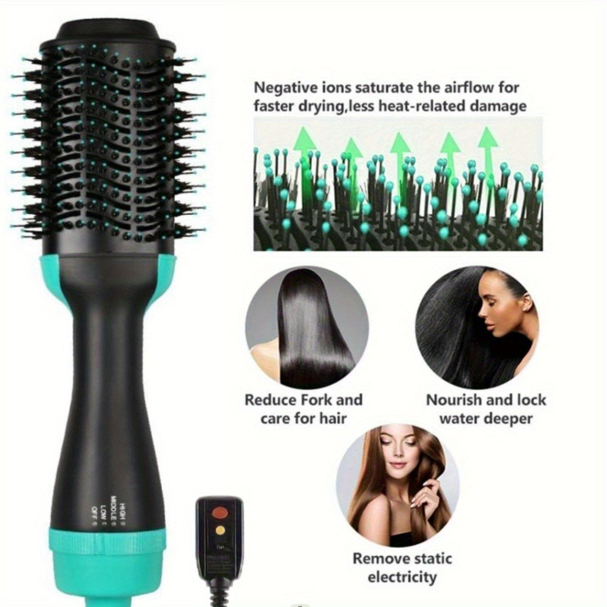 3-in-1 Hair Dryer Brush Styler - Fast One-Step Round Salon Hair Dryer, Hair Straightener, Hair Curler, Volumizer with Multiple Heat Settings, Wand Curler, Comb, Holiday Halloween Christmas Gift Valentine's Day Gift