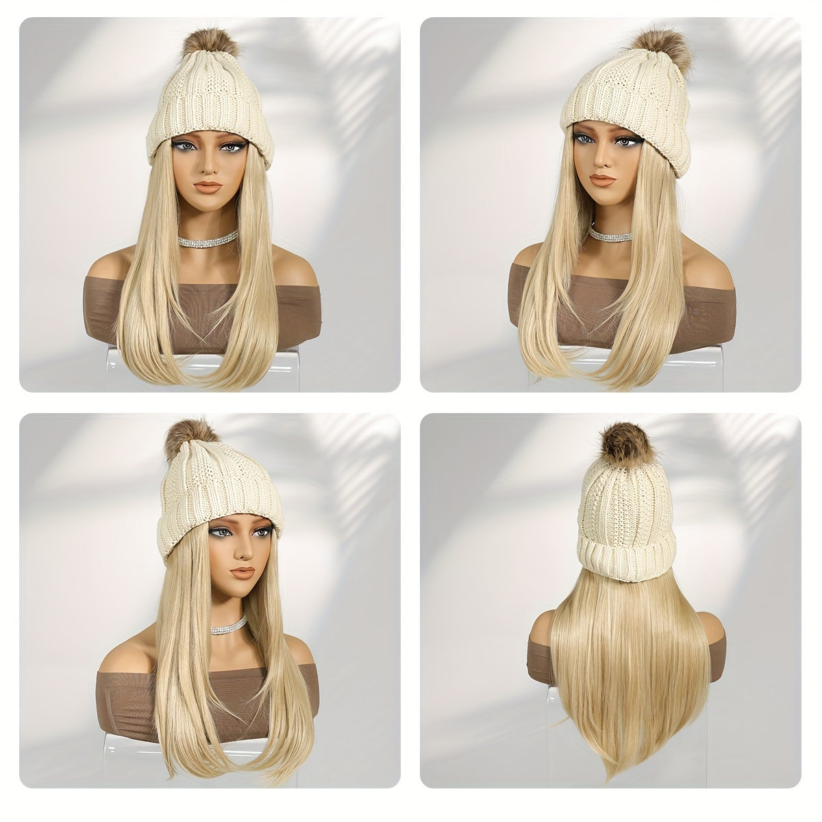 Detachable needle apricot yarn-dyed hat wig, winter thick hat 16 inches