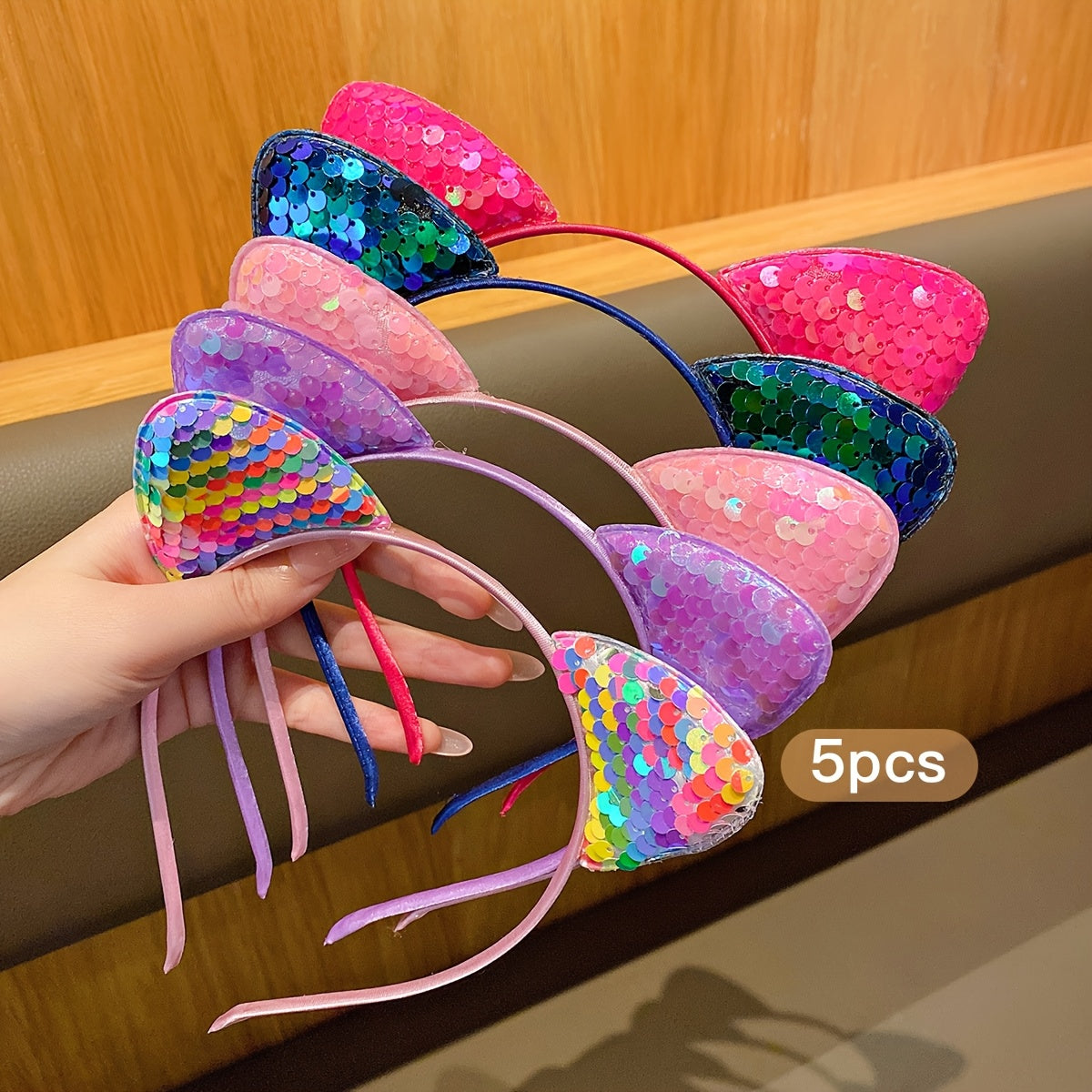 5pcs Cute Colorful Sequin Cat Ears Hair Headband