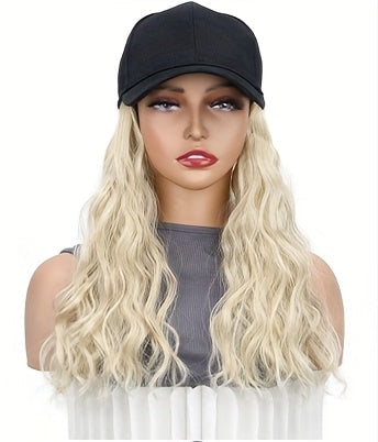 Women's Sports Style Baseball Cap Wig, Water Wave Curly Short Bob