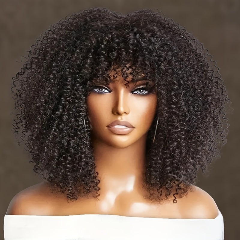 [Heat Resistant Afro Curly Wig] 16" Heat Resistant Afro Curly Wig For Women - Short Kinky Synthetic Hair, Perfect For Daily Wear & Parties