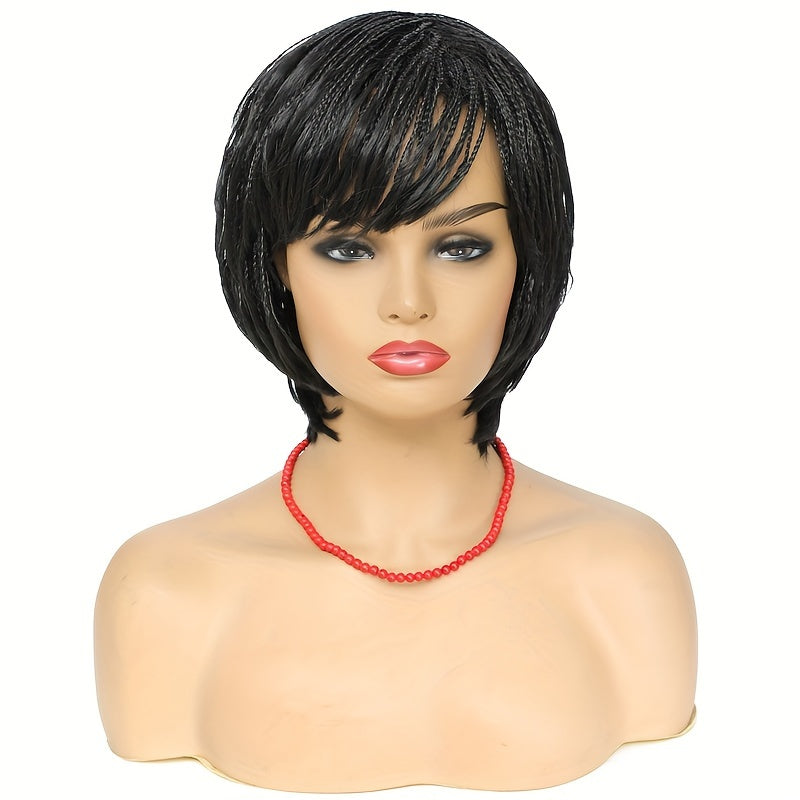 Elegant Briaded Pixie Cut Wig with Bangs - Heat Resistant