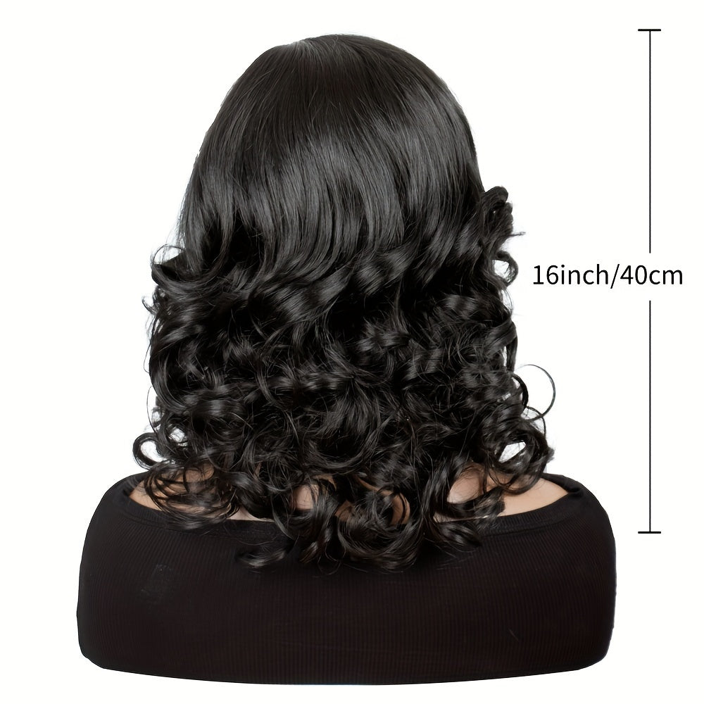 Stunning 16-Inch Loose Wave Bob Wig - High-Temperature Fiber Synthetic Curly Hair with 4x1 Lace Area for Secure Fit - Versatile Body Wave Style for Daily Wear and Glamorous Parties