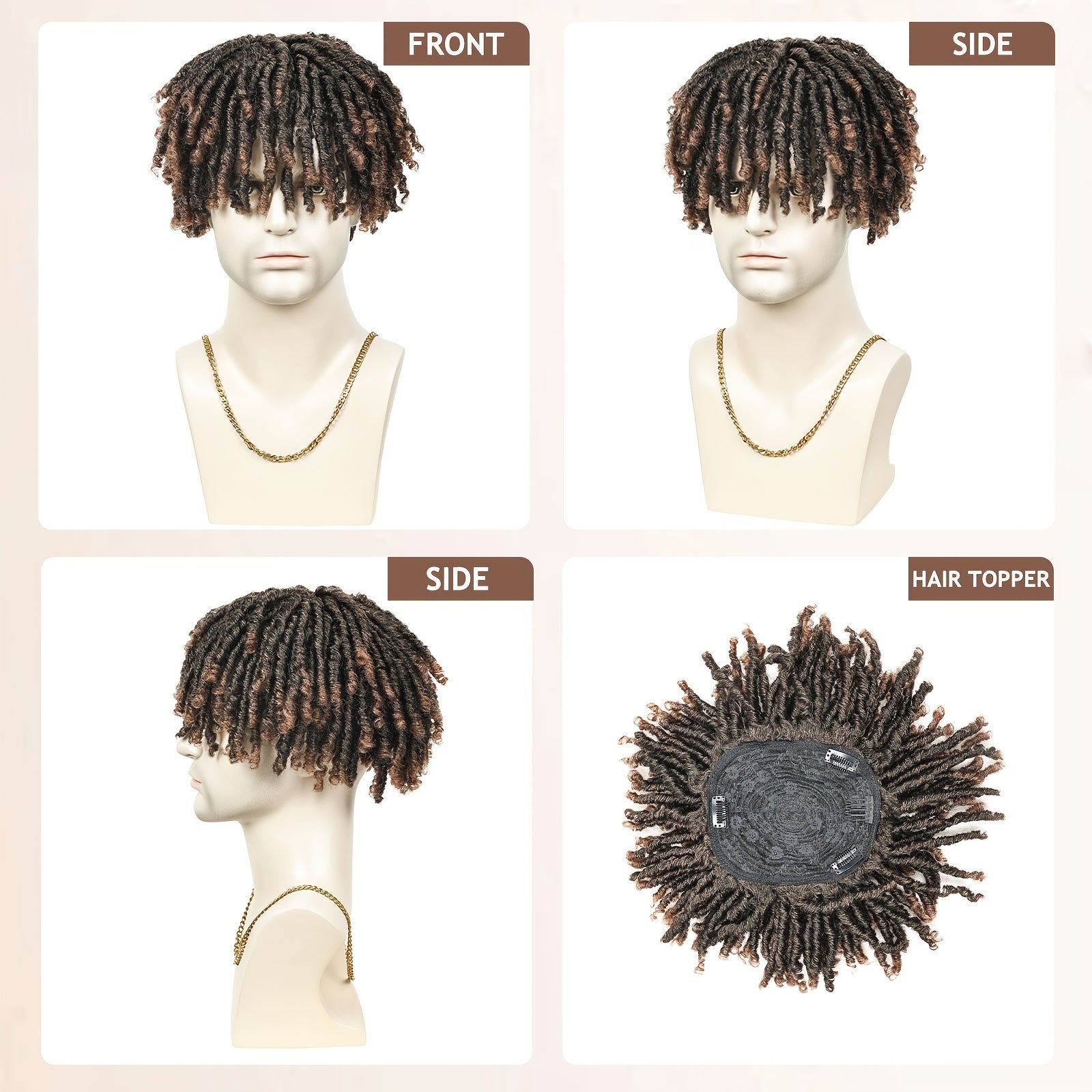 Ombre Brown Short Synthetic Dreadlock Hair Topper