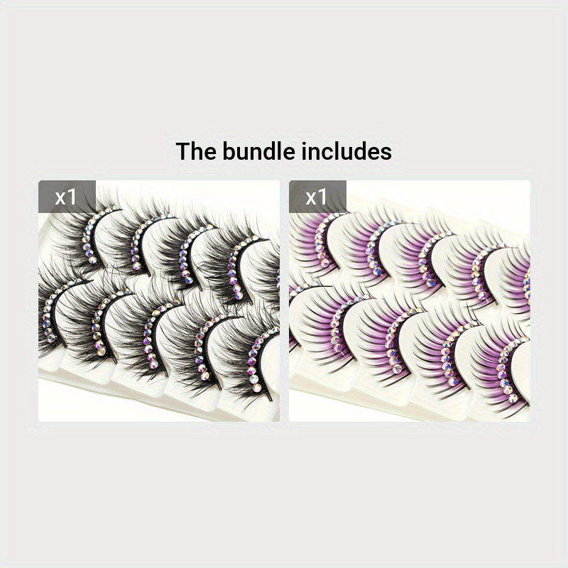 False Eyelashes With Black Blue Purple Glitter Fake Diamond