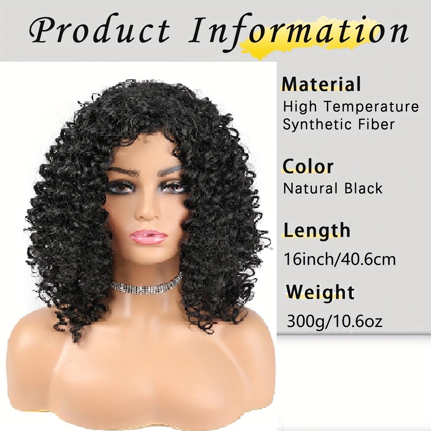 Elegant 16" Short Black Kinky Curly Afro Wig for Women - Soft, Voluminous Synthetic Hair with Natural-Looking Curls, Ideal for Daily Wear & Special Events, Daily Wear Wig|Stylish Afro Wig|Synthetic Hair Wig