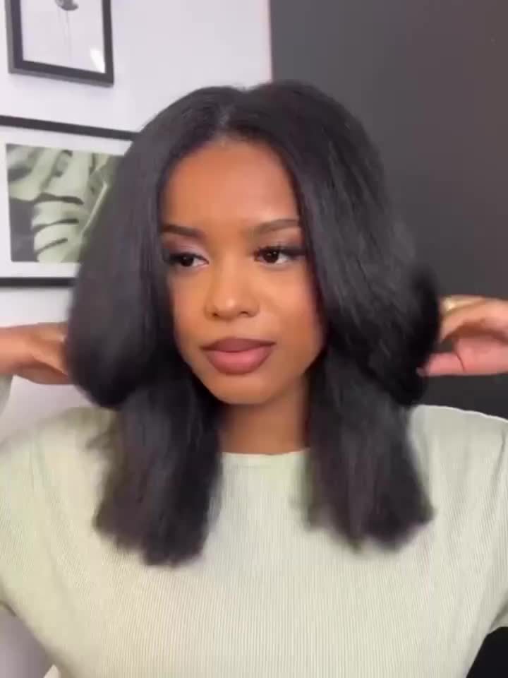 12 Inch High Temperature Fiber Yaki Straight Bob Wig for Women, 1pc, Natural Look, Middle Part, Rose Net Cap, No Shedding, Full Hair End, for Daily and Party Use