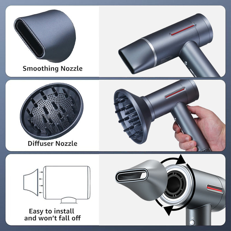 1500W Ionic Hair Dryer with Diffuser - Energy-Saving, Foldable Handle for Easy Travel, Constant Temperature for Healthy Hair Care, Gray & White, US Plug