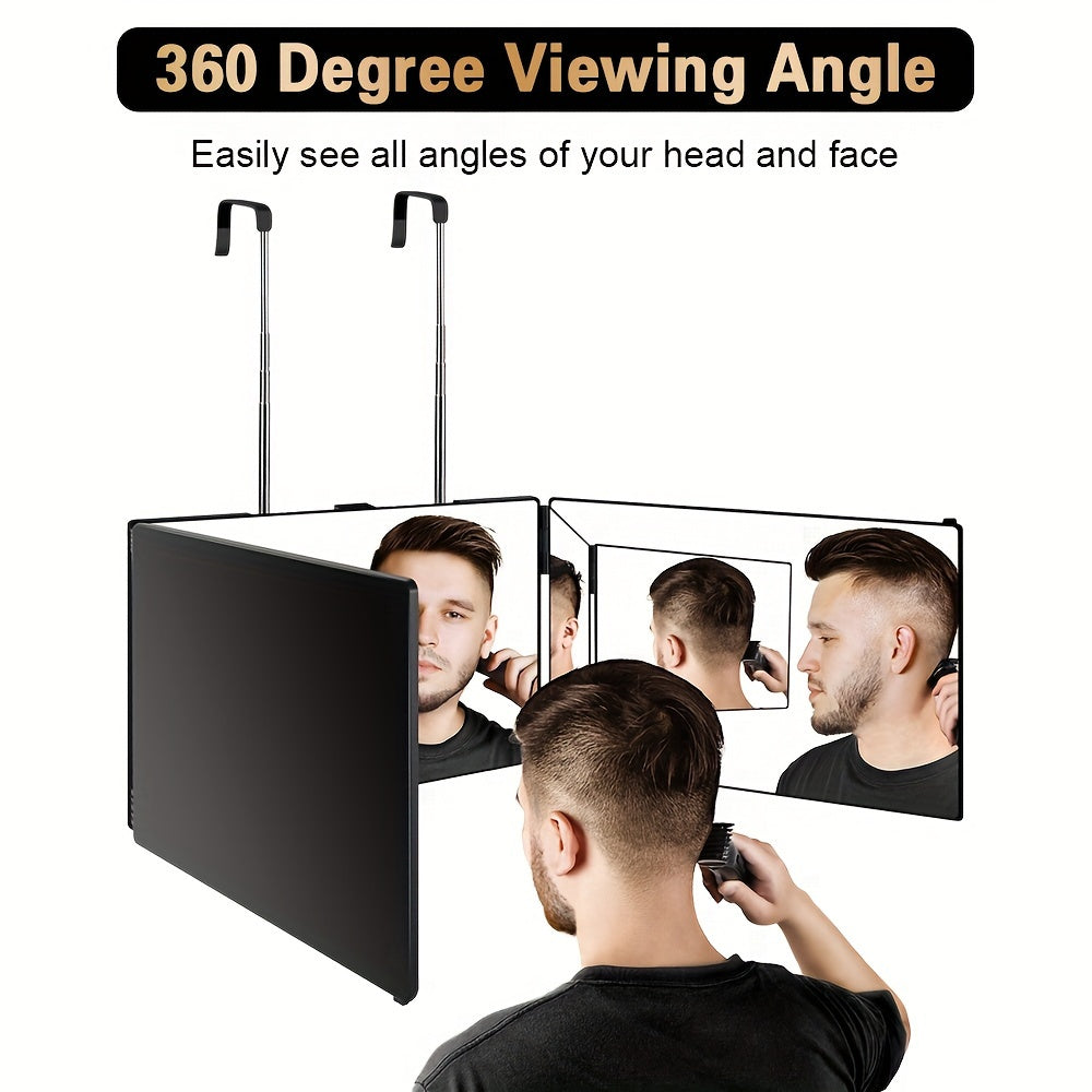 360-Degree Viewing Angle Hair Cutting Mirror, 3-Way Self Haircut Mirror with Clear Anti-Fog HD Glass, USB Rechargeable, Plastic Frame, Valentine's Day Gift, Valentine's Day Gift