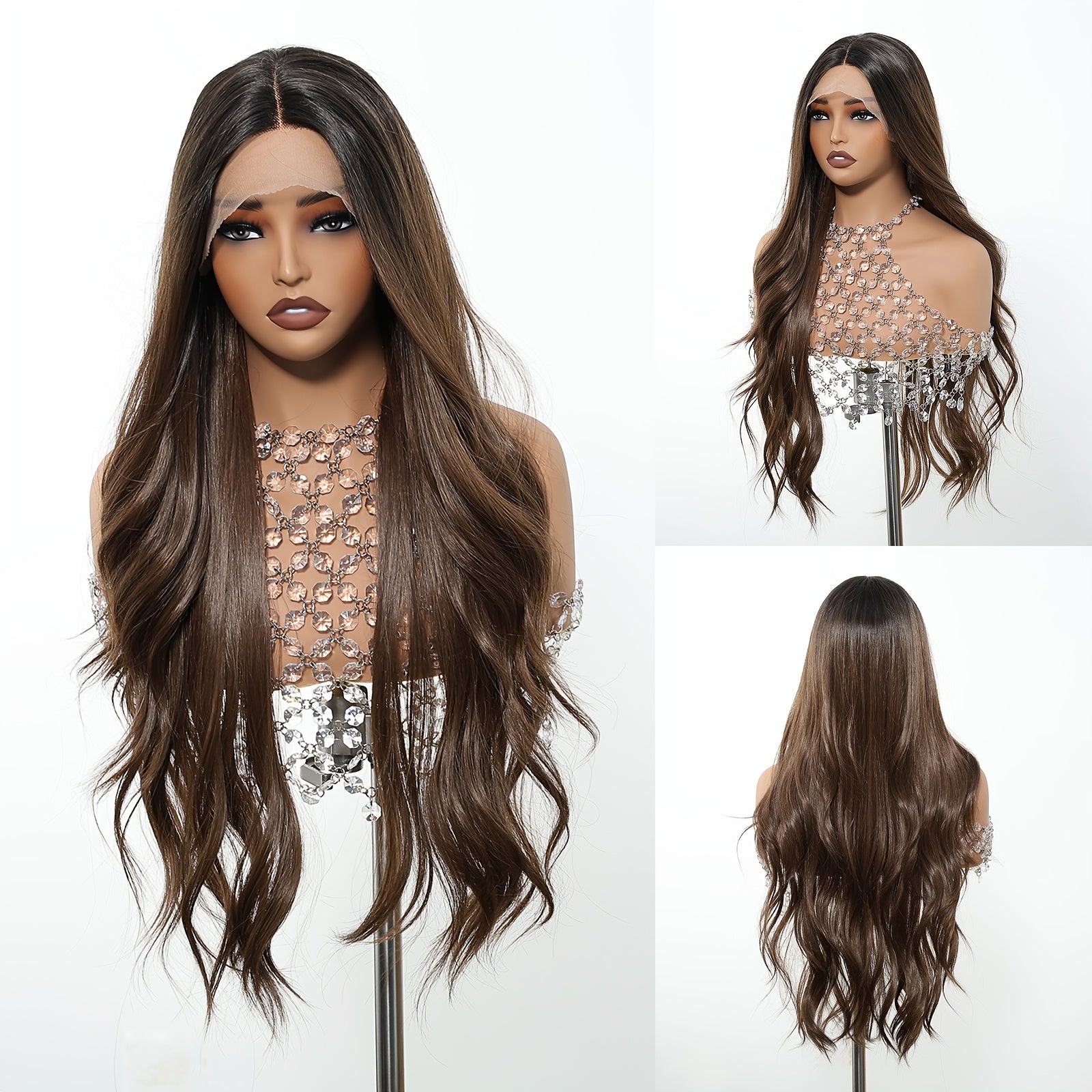 Elegant Body Wave 28-Inch 13x6 HD Transparent Lace Front, Pre-Plucked Glueless Brunette Brown Wig