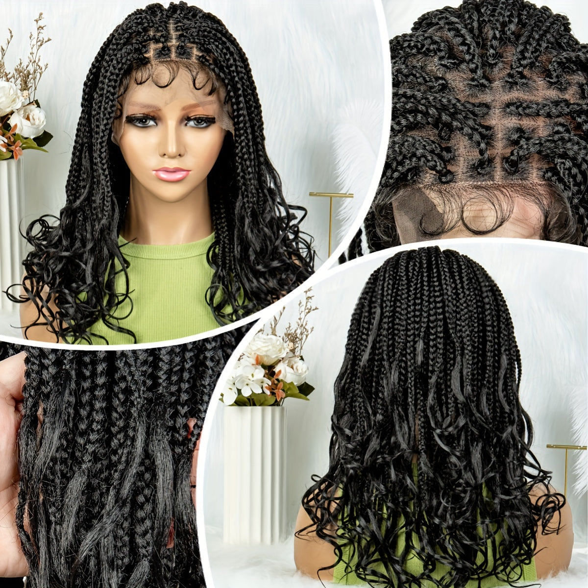 Elegant 9x6 Lace Front Braided Wig with Body Wave Ends, 200% Density, Breathable High-Temperature Synthetic Fiber, Handwoven Style for Casual Attire, Synthetic Lace Front Wig