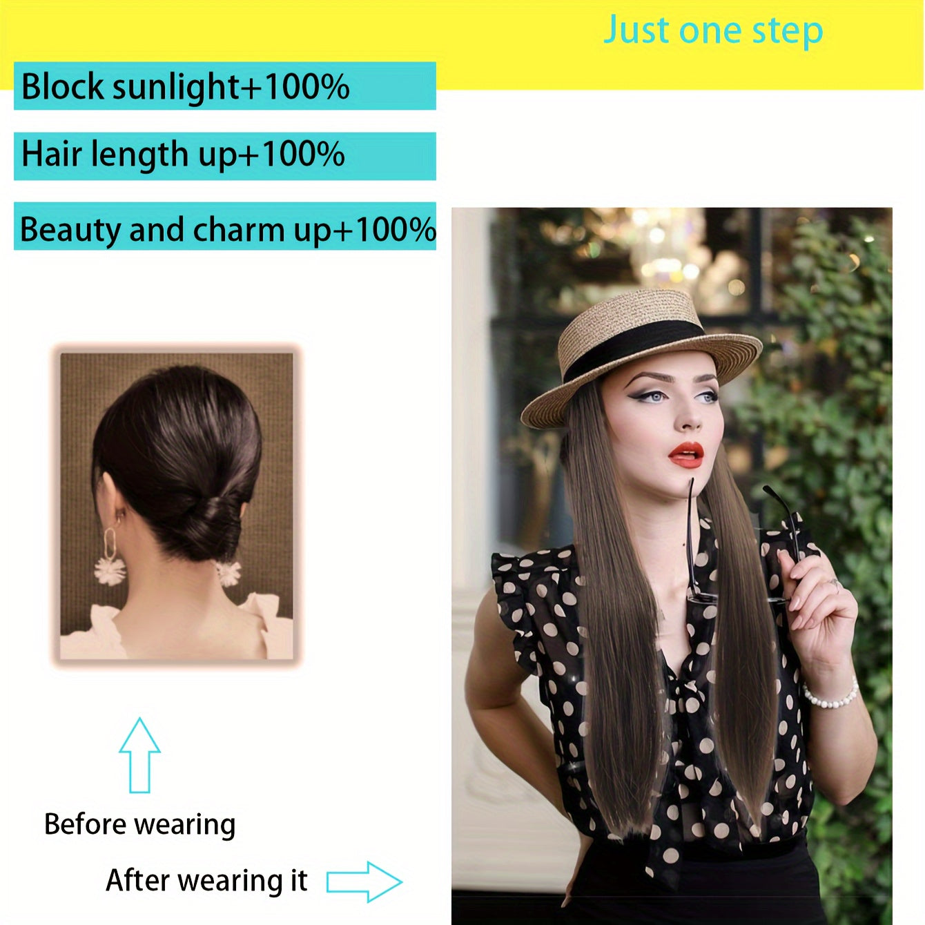 Elegant 20" Women's Long Straight Hair Wig with Fisherman Hat - Breathable, Sun-Protective & Stylish for All Occasions