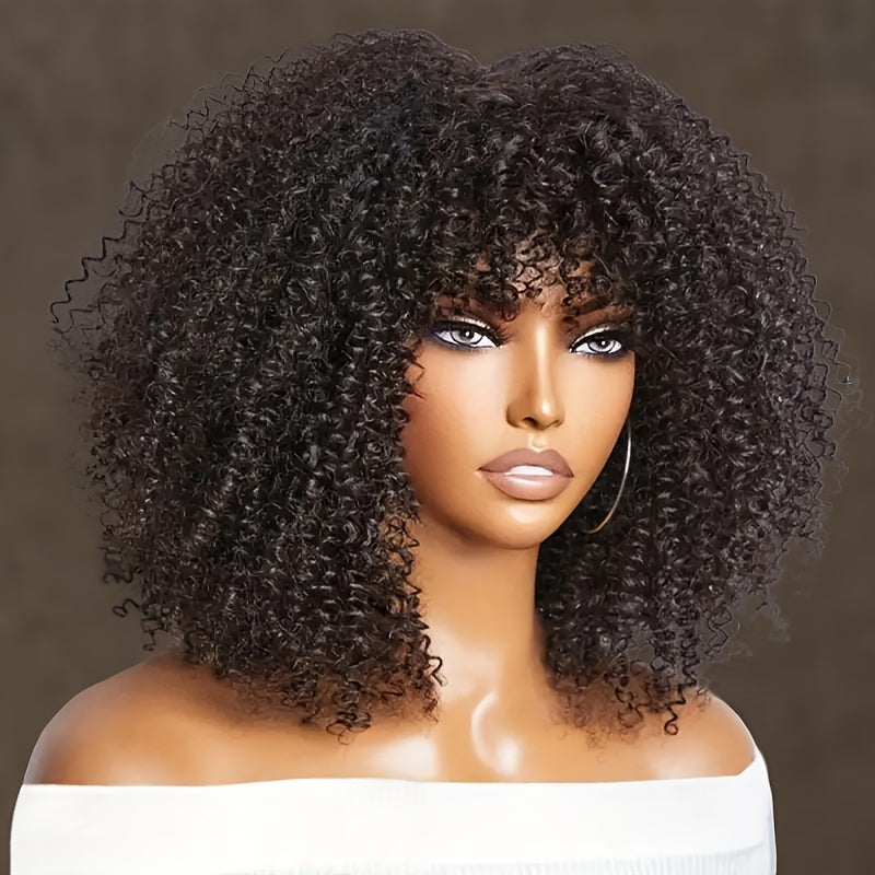 [Heat Resistant Afro Curly Wig] 16" Heat Resistant Afro Curly Wig For Women - Short Kinky Synthetic Hair, Perfect For Daily Wear & Parties