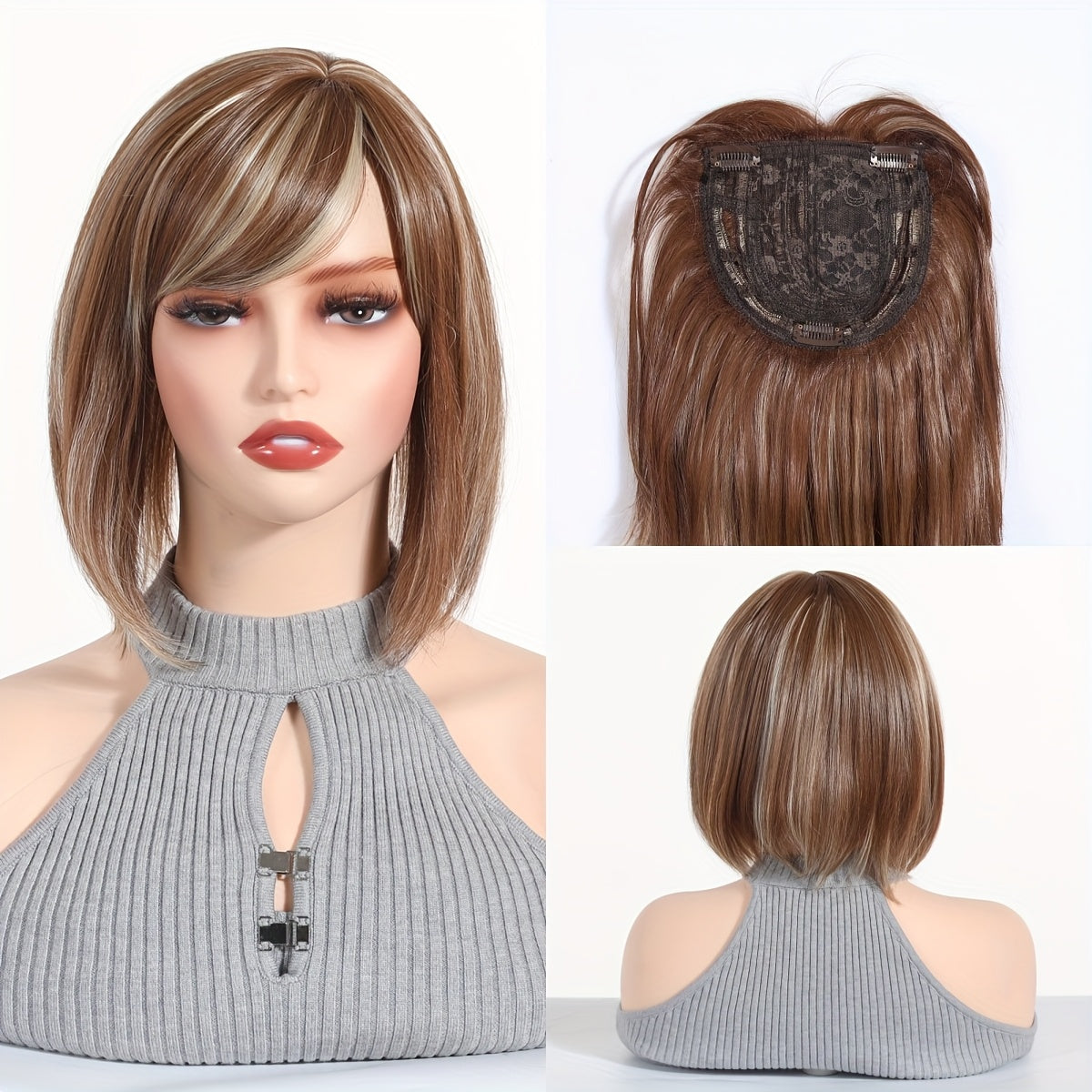 Elegant Women's Short Straight Hair Topper - Natural Look, Breathable Net Cap