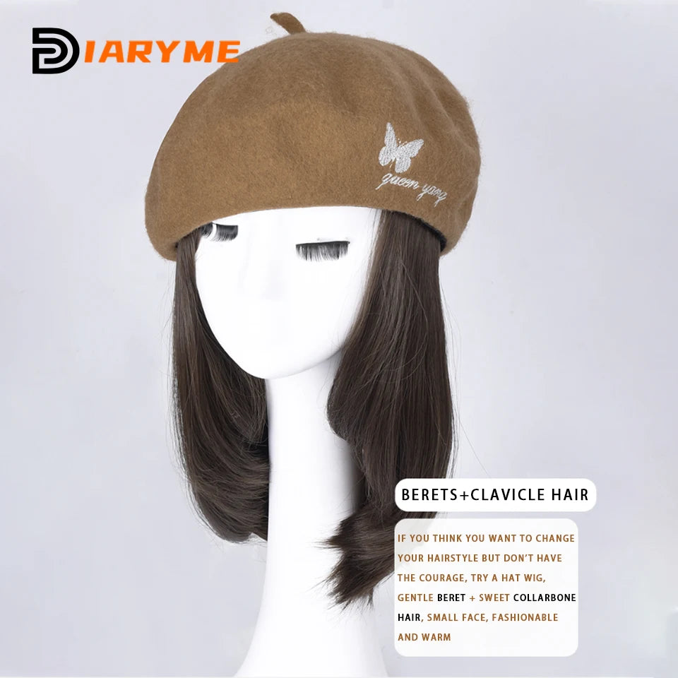 Straight Bob Hair Wig With Cap Beret Hat Wigs