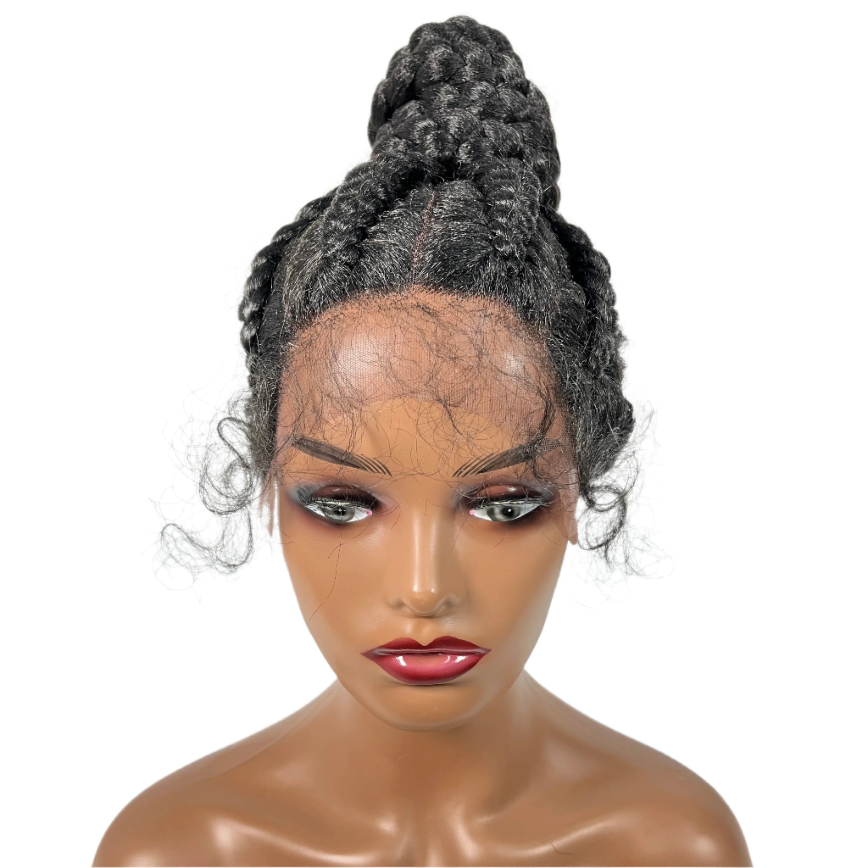 Synthetic Braided Updo Lace Front Wig Box Braids Wig For Black Women Cornrow Braids Lace Wigs Frontal Afro Wig New Style Hair