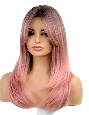 Ombre Black Pink Wig With Bangs