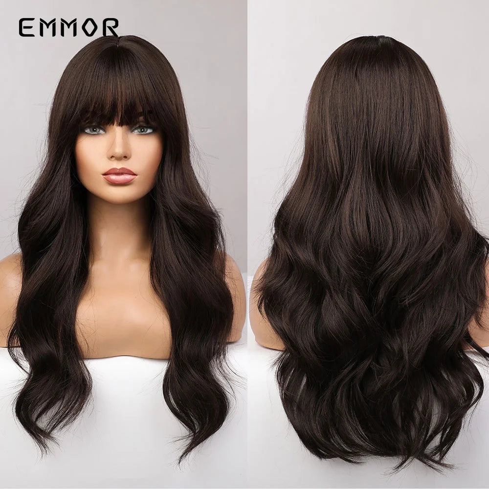 Ombre brown to Light Blonde Hair Wig with Bangs