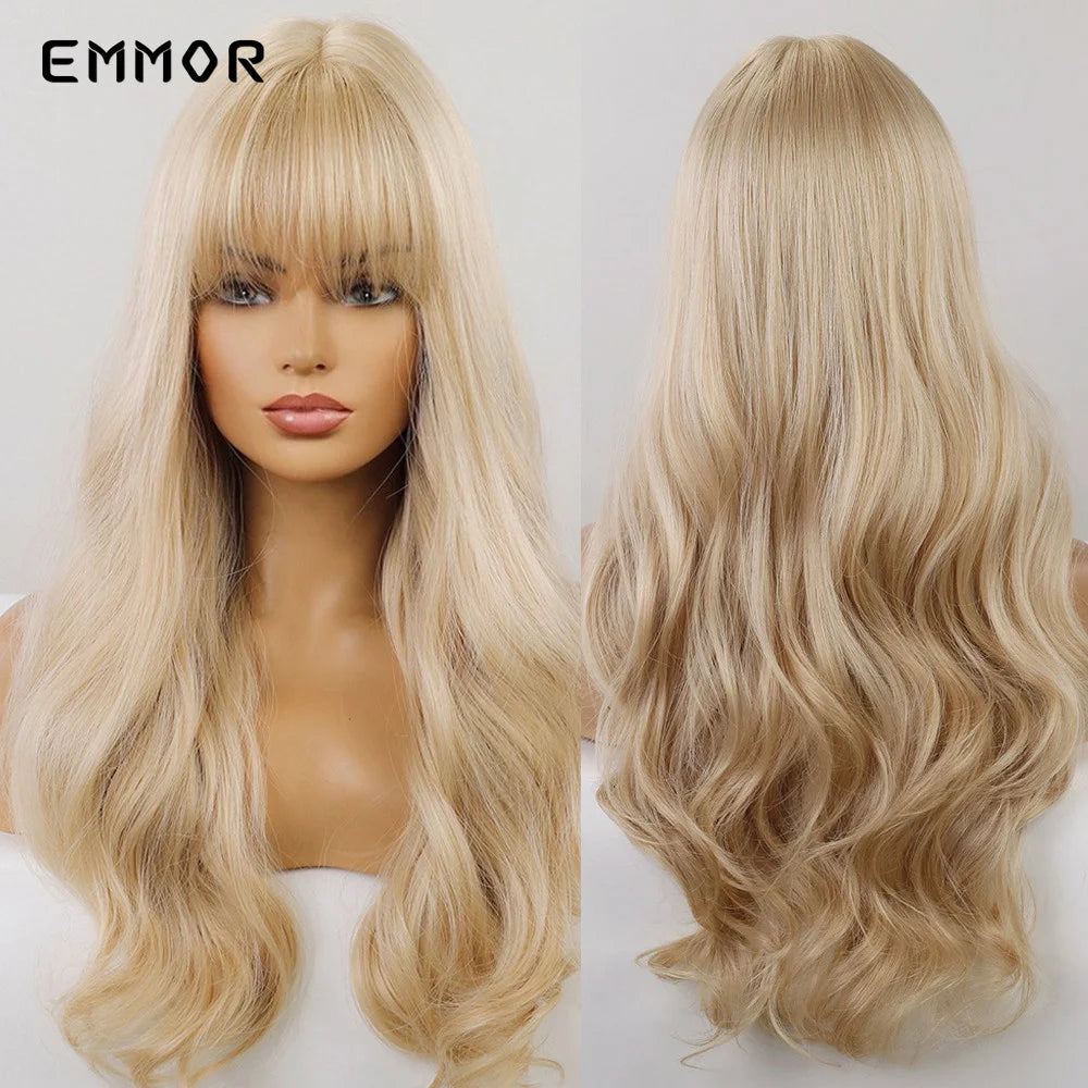 Ombre brown to Light Blonde Hair Wig with Bangs