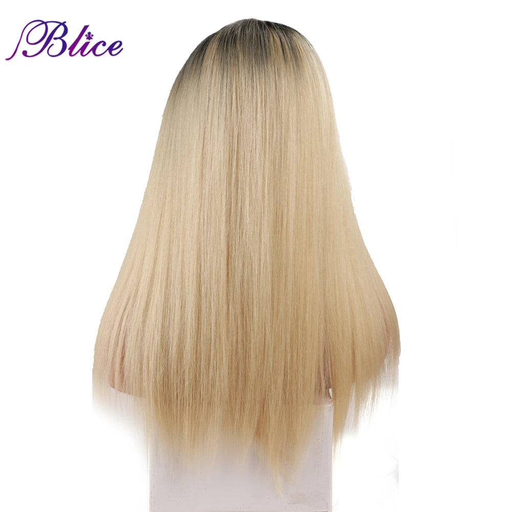 Blice Synthetic Straight Omber Color Closure Wig Mixed Hair Hand Made Natural Hair Line Middle Part 20 InchFor Women