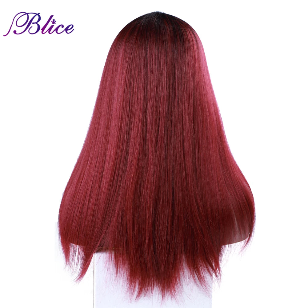 Blice Synthetic Straight Omber Color Closure Wig Mixed Hair Hand Made Natural Hair Line Middle Part 20 InchFor Women