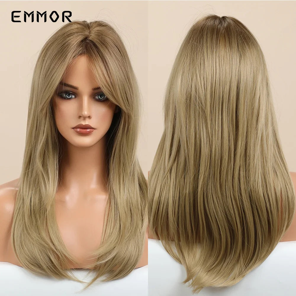 Ombre Black to Light Blonde Wig With Bangs
