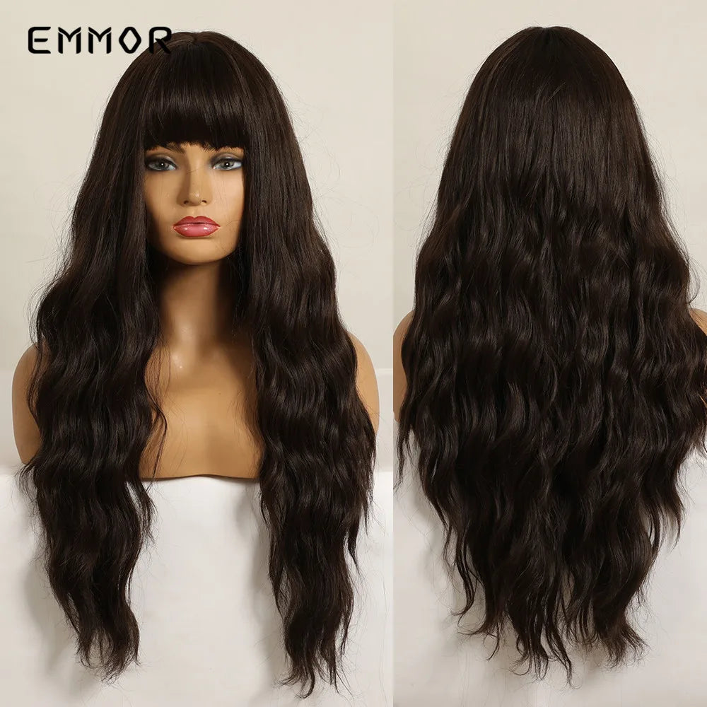 Ombre Brown Synthetic Water Wavy Wigs With bang
