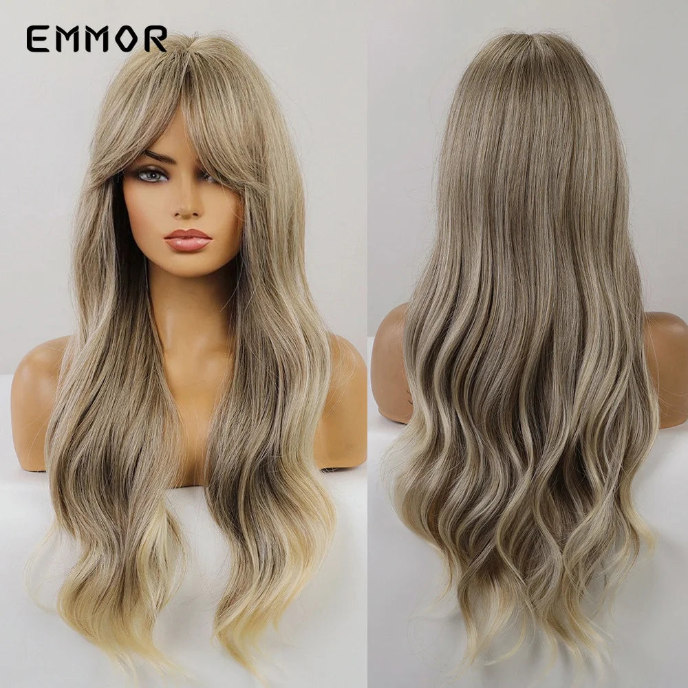 Ombre brown to Light Blonde Hair Wig with Bangs