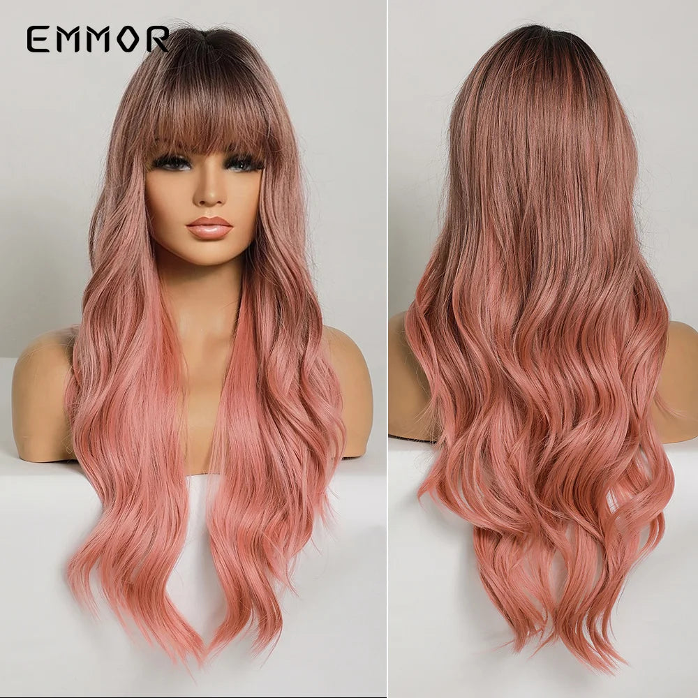 Ombre brown to Light Blonde Hair Wig with Bangs