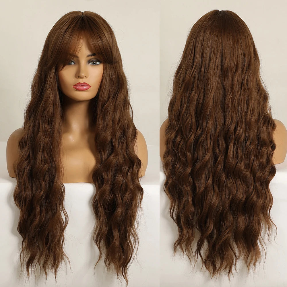Ombre Brown Synthetic Water Wavy Wigs With bang