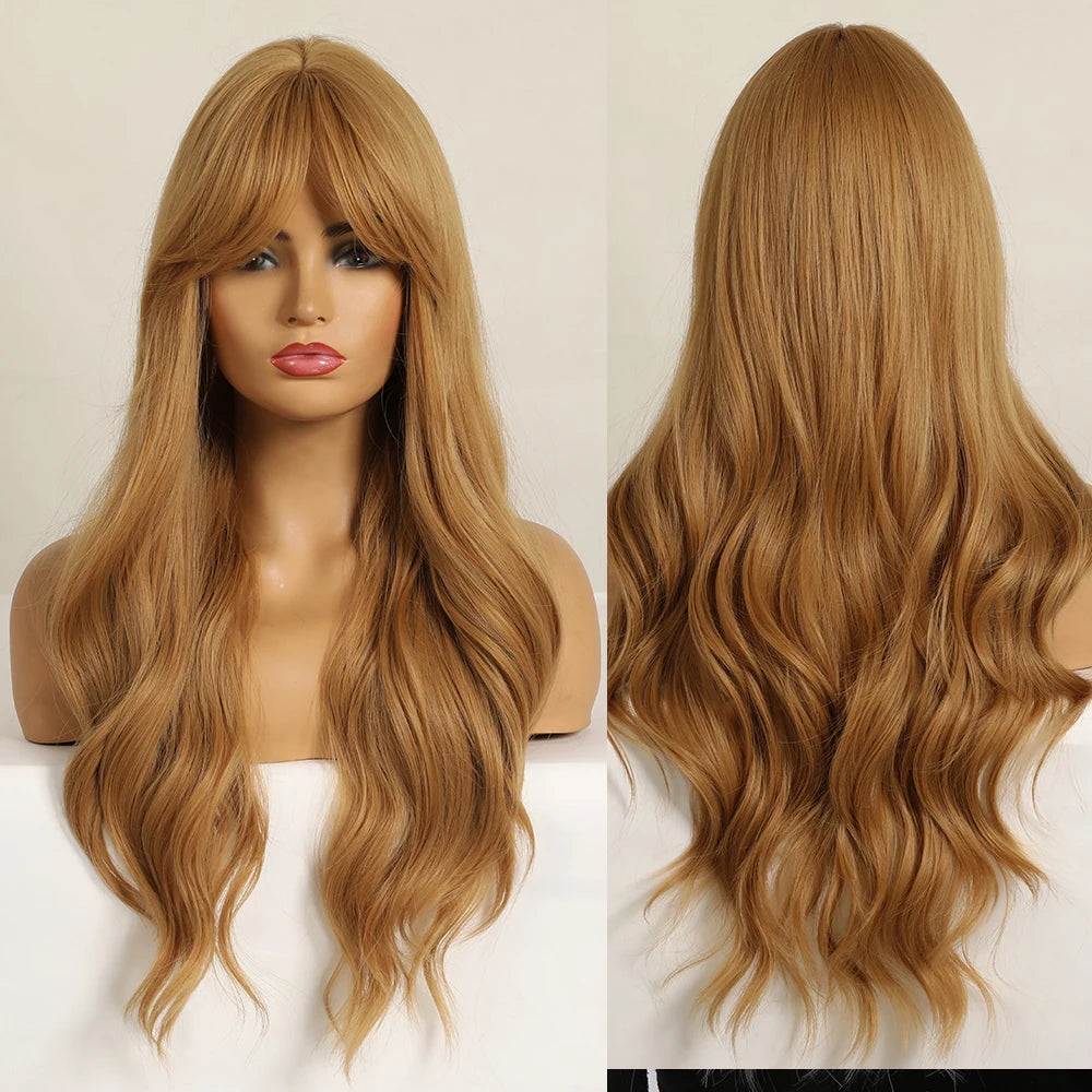 Ombre Brown Synthetic Water Wavy Wigs With bang