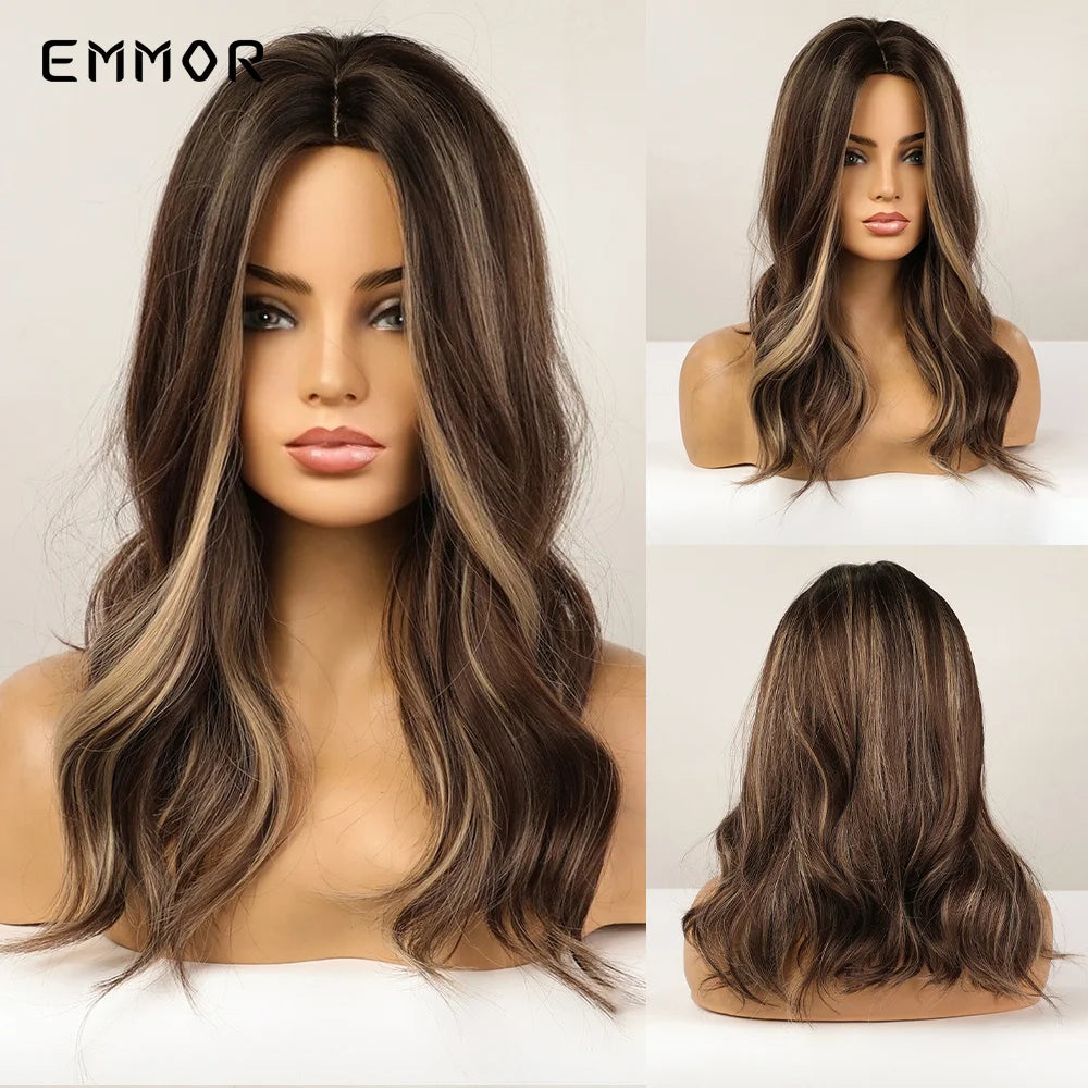 Long Wavy Wigs Brown with Blonde Wigs