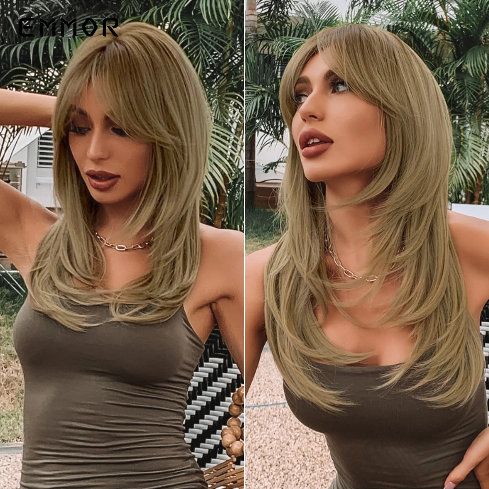 Ombre Dark Brown to Platinum Hair Wig