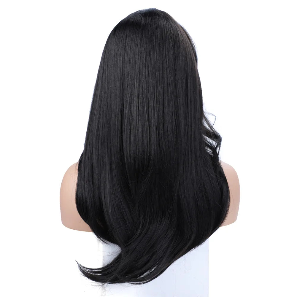 Straight Synthetic Hair Wigs With Curly-Bang