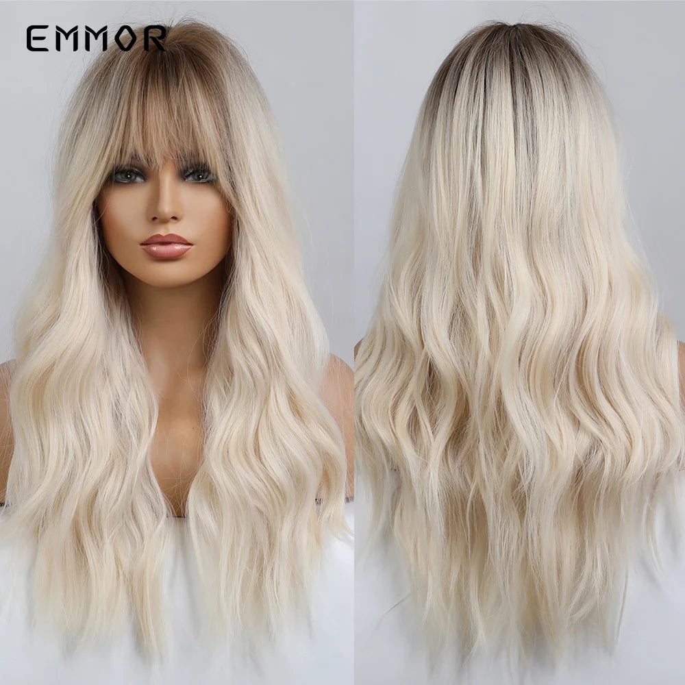 Ombre brown to Light Blonde Hair Wig with Bangs