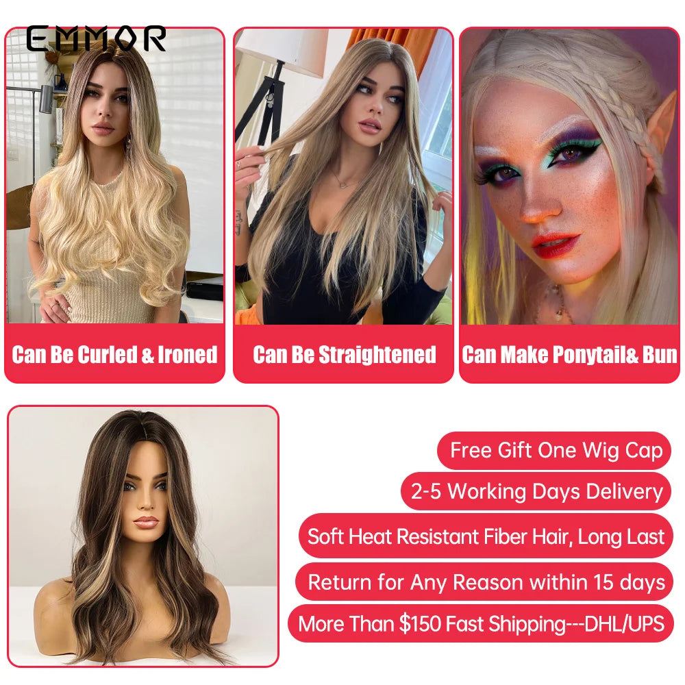 Long Wavy Wigs Brown with Blonde Wig
