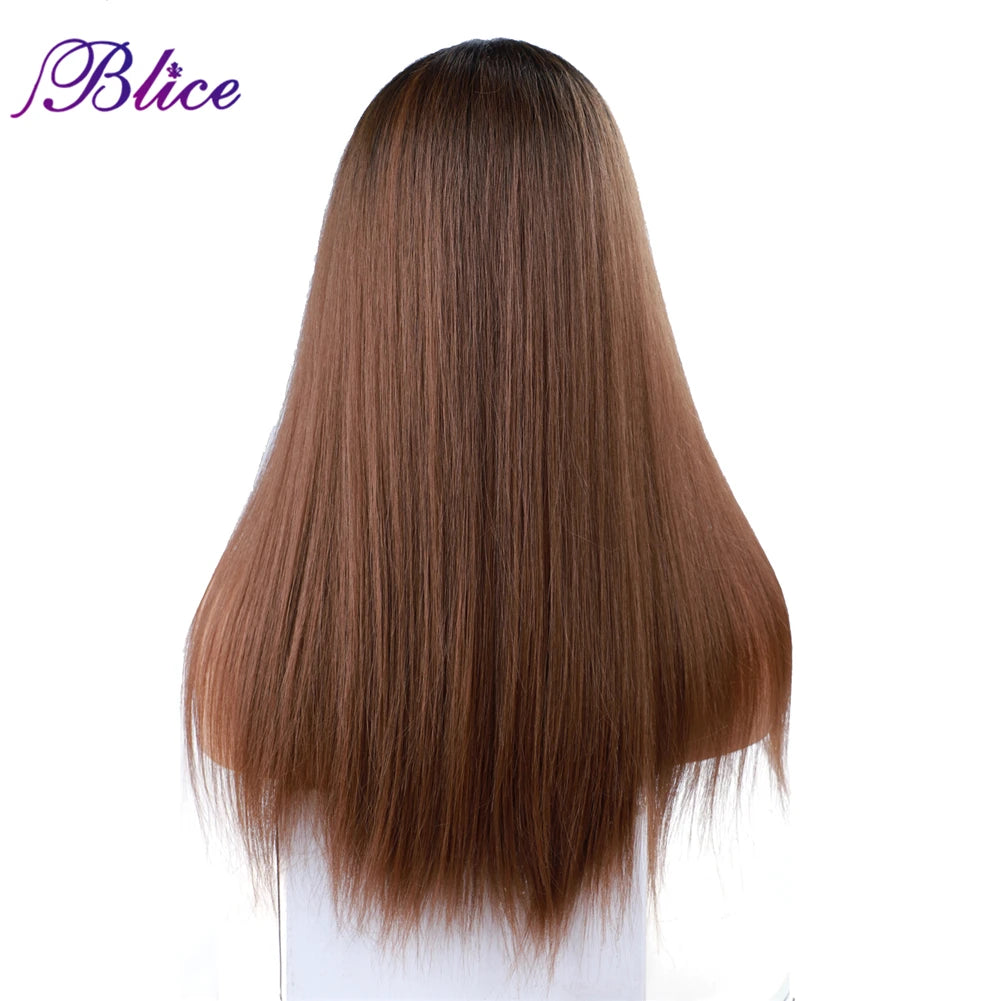 Blice Synthetic Straight Omber Color Closure Wig Mixed Hair Hand Made Natural Hair Line Middle Part 20 InchFor Women