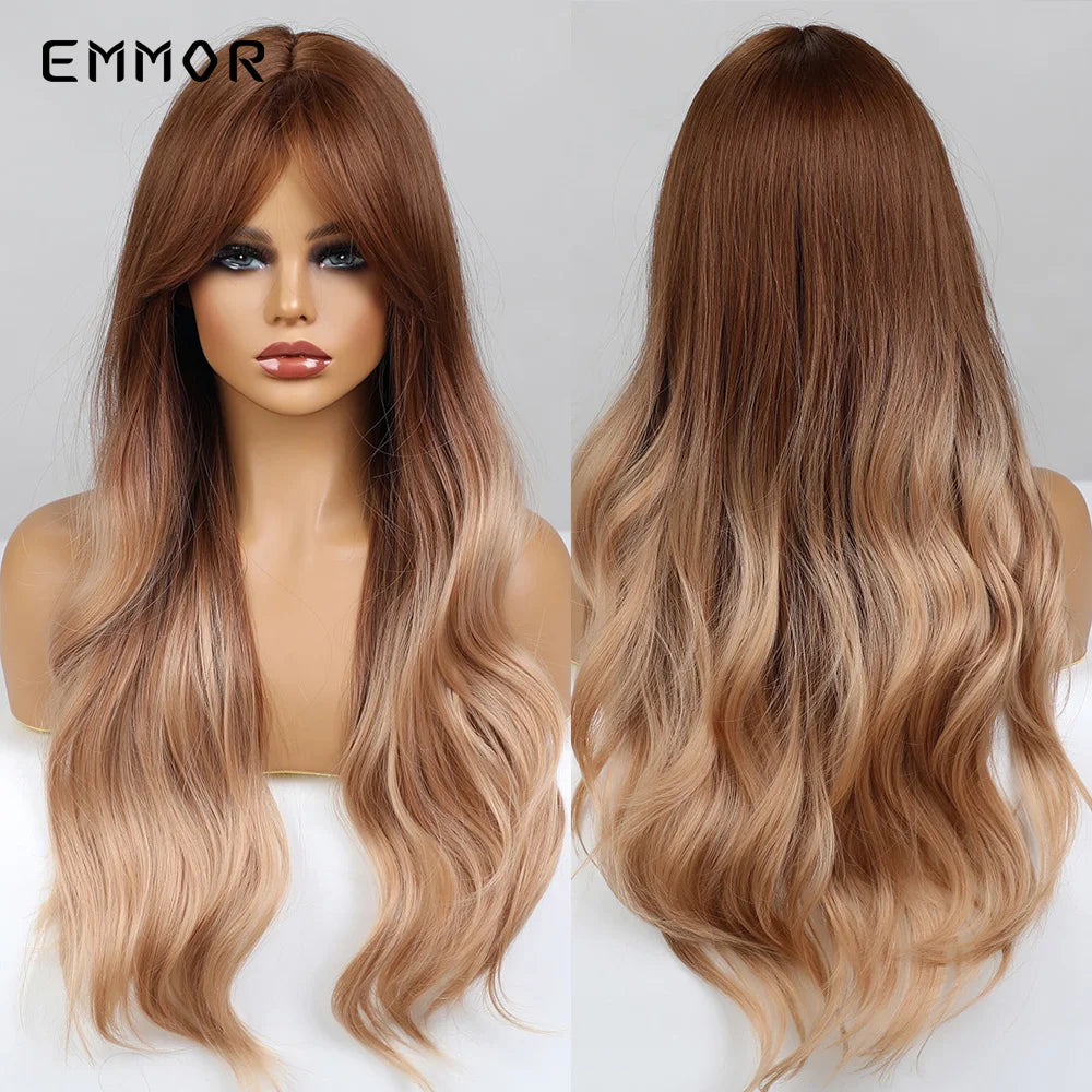 Ombre brown to Light Blonde Hair Wig with Bangs