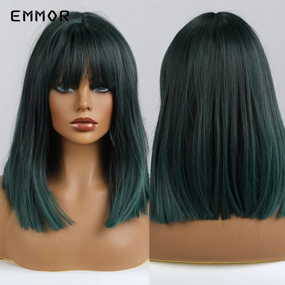 Ombre Black to Light Blonde Wig With Bangs