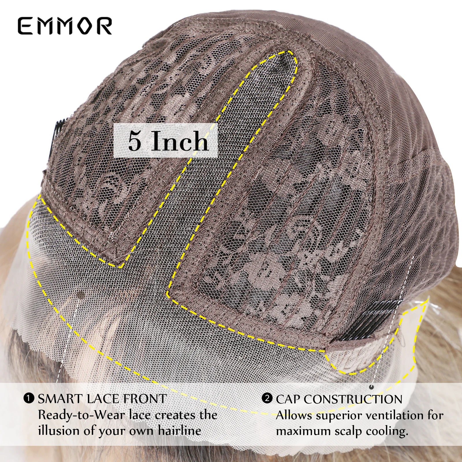 Emmor-Synthetic T-Part Lace Wig for Women, Long Wavy Ombre, Light Blonde to Brown, Fashion Side Part Nature, Daily Wigs