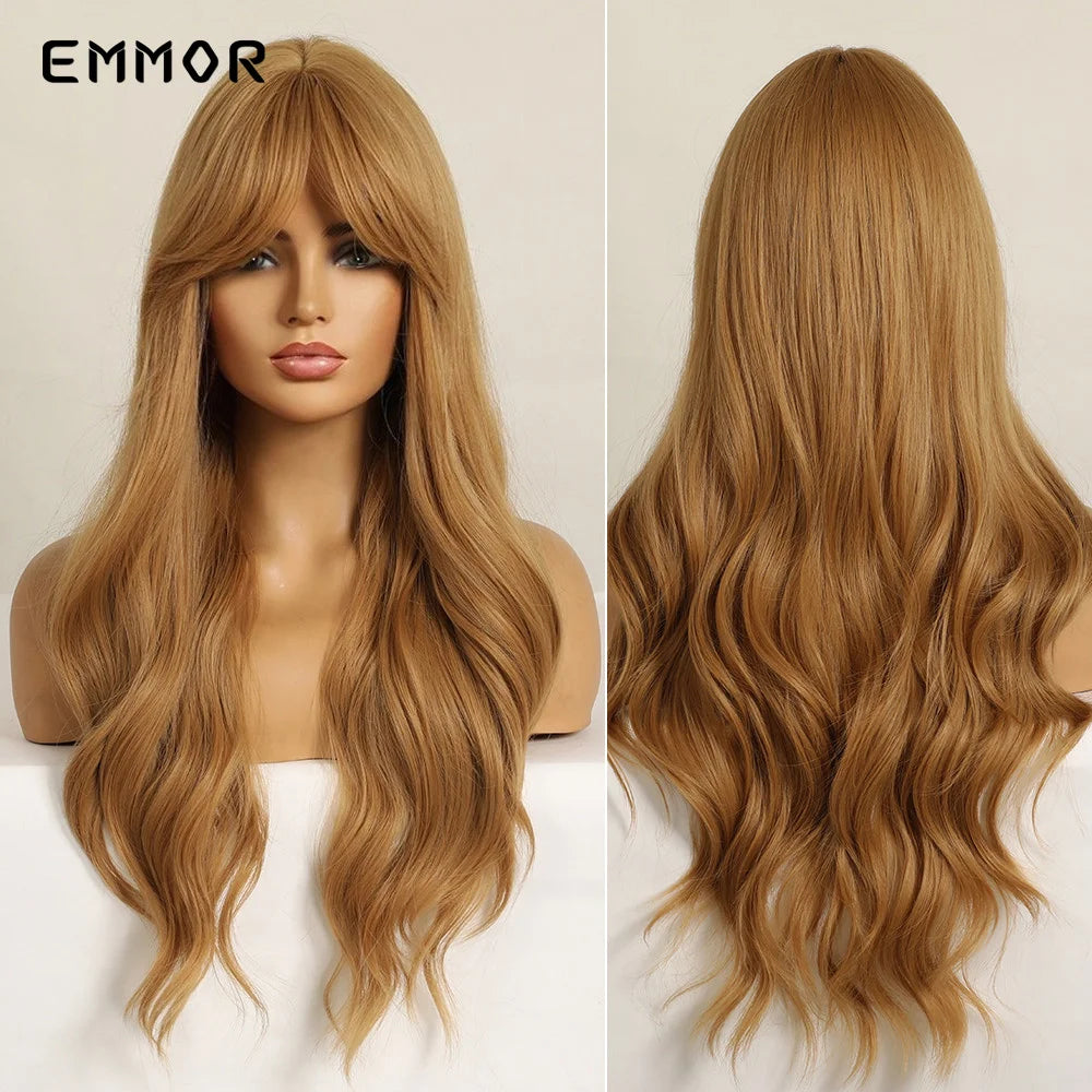 Ombre brown to Light Blonde Hair Wig with Bangs
