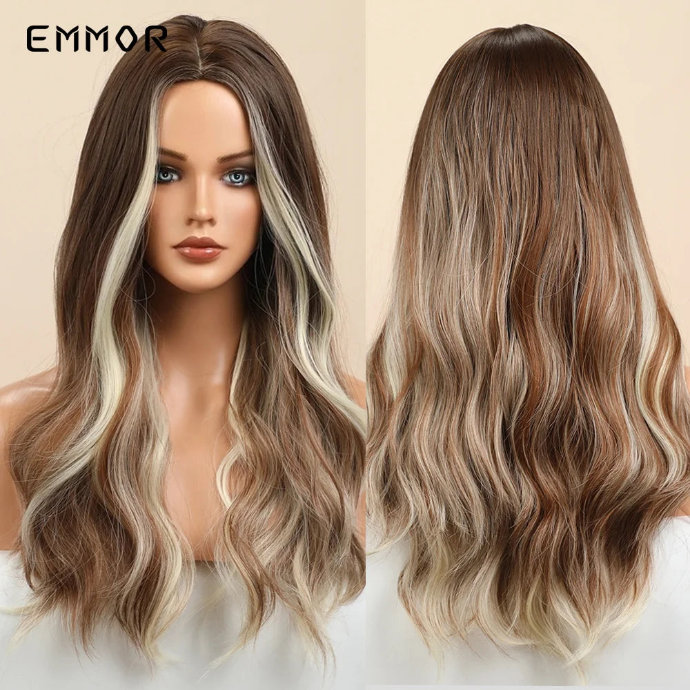 Long Wavy Wigs Brown with Blonde Wigs