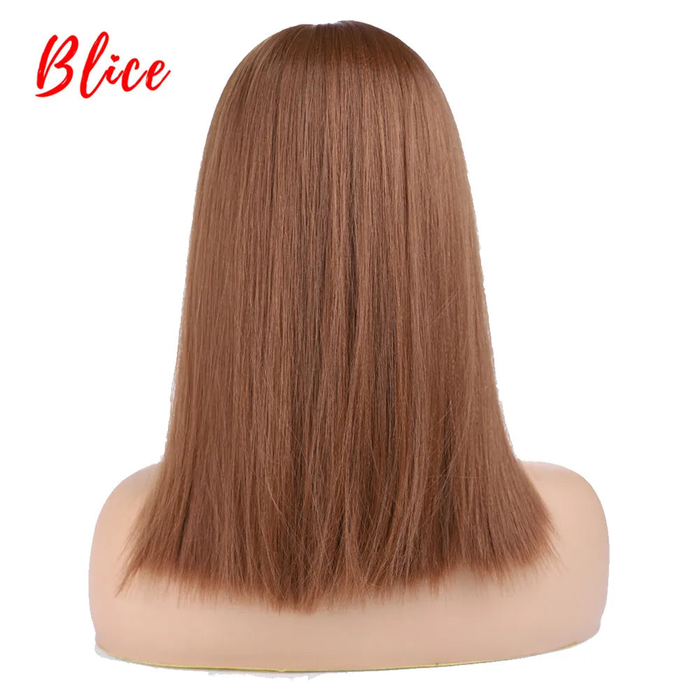 Blice Short Bob Lace Front Synthetic Hair Wigs Yaki Straight Middle Part Wig for Women Brown All Color Available